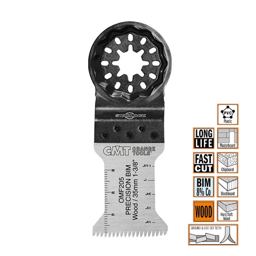 Afbeeldingen van CMT Multitoolzaagblad Starlock met Japanse vertanding voor hout & kunststof W=35mm I=50mm Bim 8% Co, 50 stuks - OMF205-X50