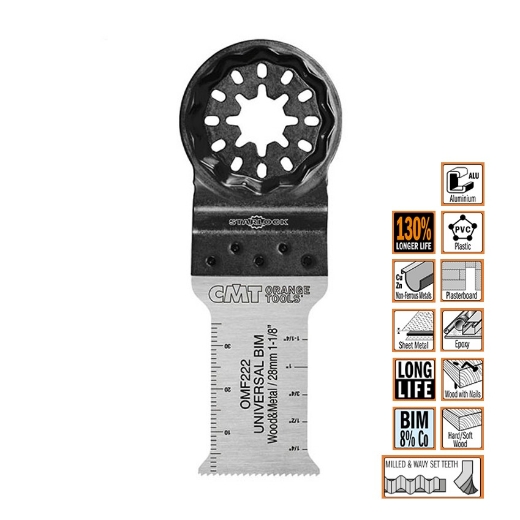 Afbeeldingen van CMT Multitoolzaagblad Starlock voor hout & metaal W=28mm I=55mm Bim 8% Co, 5 stuks - OMF222-X5
