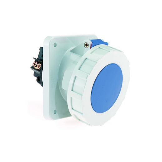 Afbeeldingen van Bals 1205 - Bals paneelmontage wandcontact schuine uitvoering - 9h 63A 4P 230V IP67, flens 114x114, montage 90x90, schroefklem