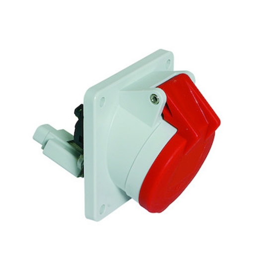 Afbeeldingen van Bals 120592 - Bals paneelmontage wandcontact met hulpcontact normaal open - "normaal gesloten" - 6h 32A 5P 400V IP44, flens 85x85, montage 70x70, Quick-Connect TE