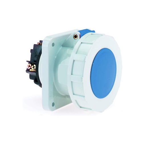 Afbeeldingen van Bals 13103 - Bals paneelmontage wandcontact rechte uitvoering - 9h 63A 5P 230V IP57, flens 107x100, montage 85x77, schroefklem