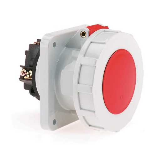 Afbeeldingen van Bals 13100 - Bals paneelmontage wandcontact rechte uitvoering - 6h 63A 4P 400V IP67, flens 107x100, montage 85x77, schroefklem