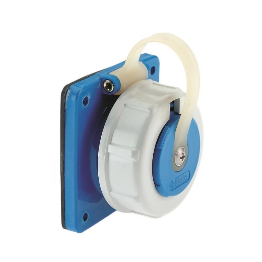 Afbeeldingen van Bals 7112 - Bals Schuko wandcontact paneelmontage voor stationaire systemen blauw - 16A 3P 230V IP68, flens 75x75, montage 60x60, schroefklem TE