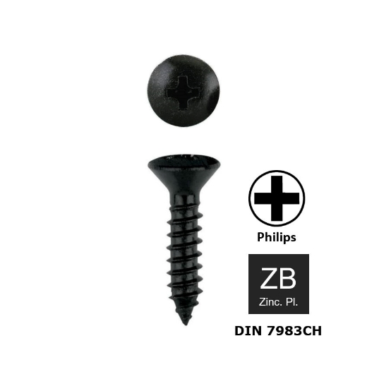 Afbeeldingen van Plaatschroef met bolverzonken kop Philips PH2 Din 7983C-H 4.8x32 zwart verzinkt