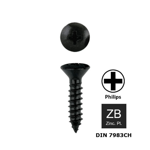 Afbeeldingen van Plaatschroef met bolverzonken kop Philips PH2 Din 7983C-H 4.2x16 zwart verzinkt