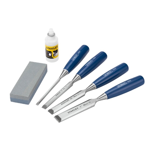 Afbeeldingen van Stanley® Houtbeitelset 6-delig (6, 12, 18, 25 mm + olie & slijpsteen) - 0-16-130