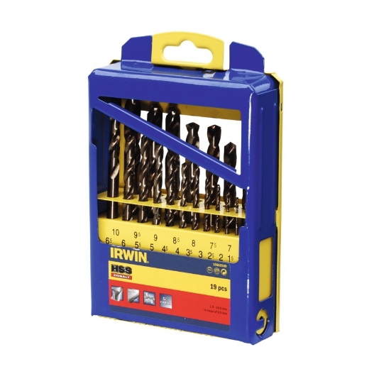 Afbeeldingen van Irwin HSS metaalboor 135° Cobalt, 19-delige set in metalen koffer: 1 - 10mm in stappen van 0.5mm - 10502569