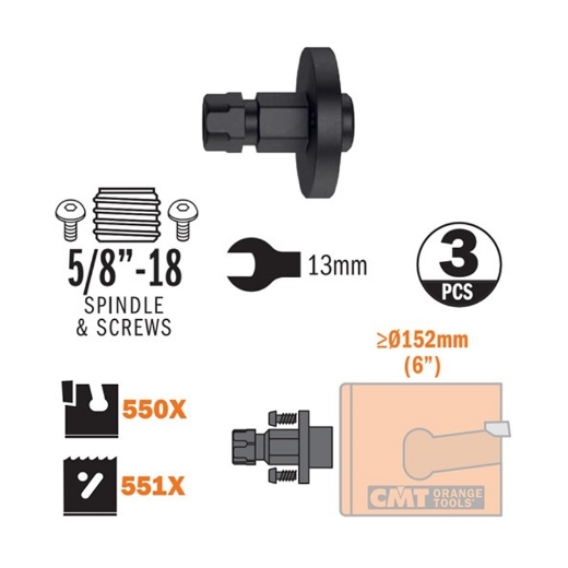 CMT adapter (3 stuks) 5/8"-18UNF schroefdraad voor gatzagen > Ø152mm - 550-PA03