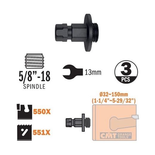 CMT adapter (3 stuks) 5/8"-18UNF schroefdraad voor gatzagen Ø32-150mm - 550-PA02