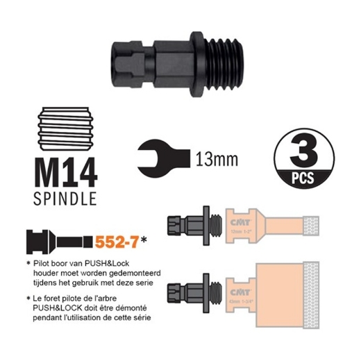 CMT adapter (3 stuks) M14x2 schroefdraad voor gatzagenserie 552-5 - 550-PA04