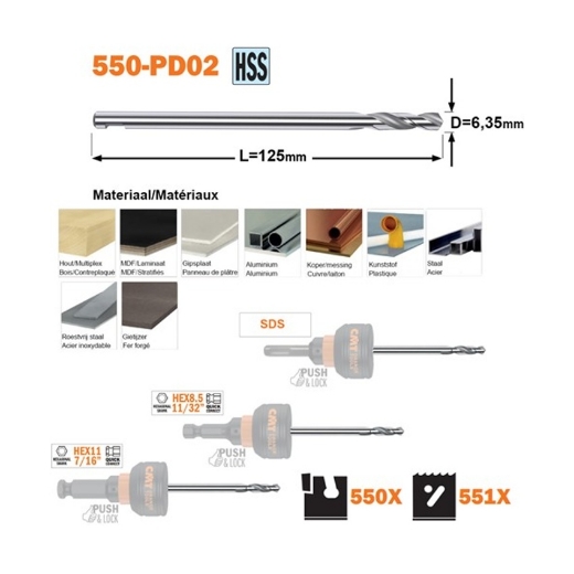Afbeeldingen van CMT HSS metaalboor passend op snelwisselhouder - 550-PD02
