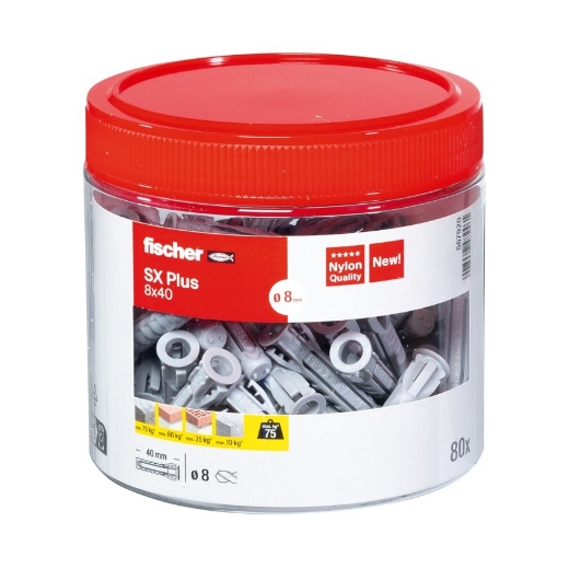 Afbeeldingen van Fischer spreidplug type SX Plus 8x40, met kraag, in ronde pot 80st. - 567920