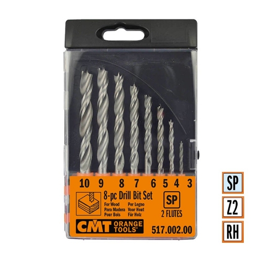 Afbeeldingen van CMT 8-delige spiraalborenset met enkele spiraal Z2 RH SP - 517.002.00