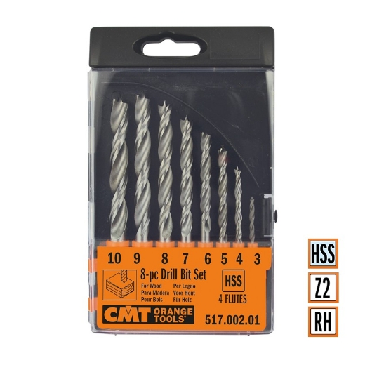 Afbeeldingen van CMT 8-delige spiraalborenset met dubbele spiraal Z2 RH HSS - 517.002.01