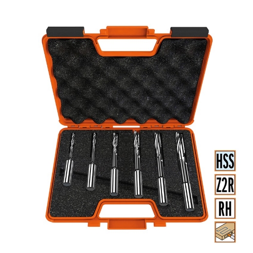 Afbeeldingen van CMT Set van 6 gespiraliseerde langgatboren S=16x50mm Z2 RH HSS - 161.001.00