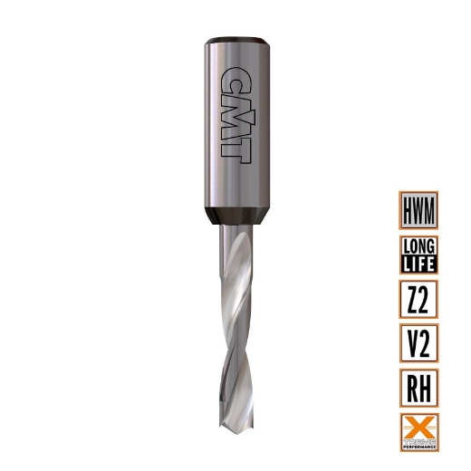 Afbeeldingen van CMT Drevelboor D=6mm I=22mm LT=57.5mm S=10x27mm Z2+V2 RH HWM - 310.060.21
