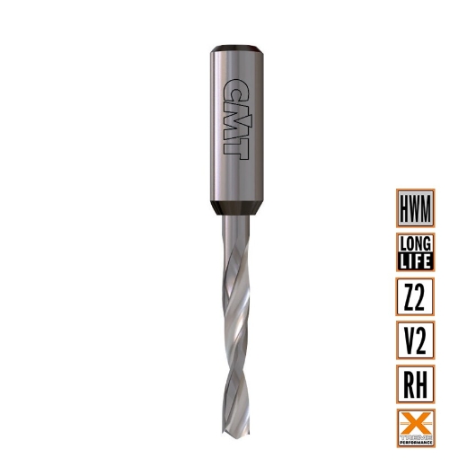 Afbeeldingen van CMT Drevelboor D=5mm I=30mm LT=70mm S=10x31.5mm Z2+V2 RH HWM - 311.050.21