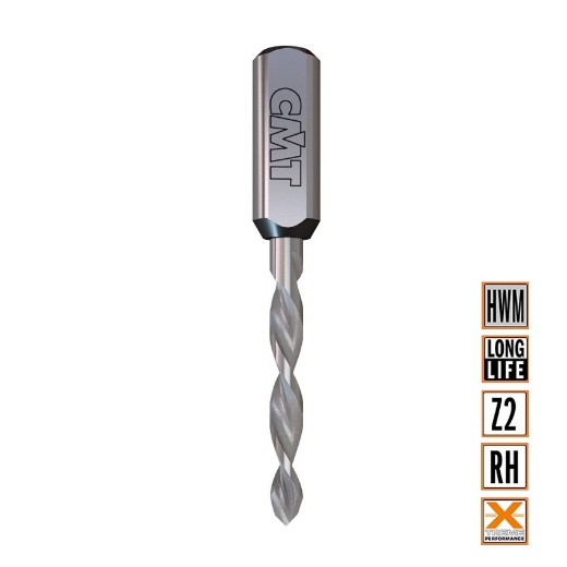 Afbeeldingen van CMT Spitse drevelboor D=10mm I=35mm LT=70mm S=10x27mm Z2 RH HWM - 314.100.21