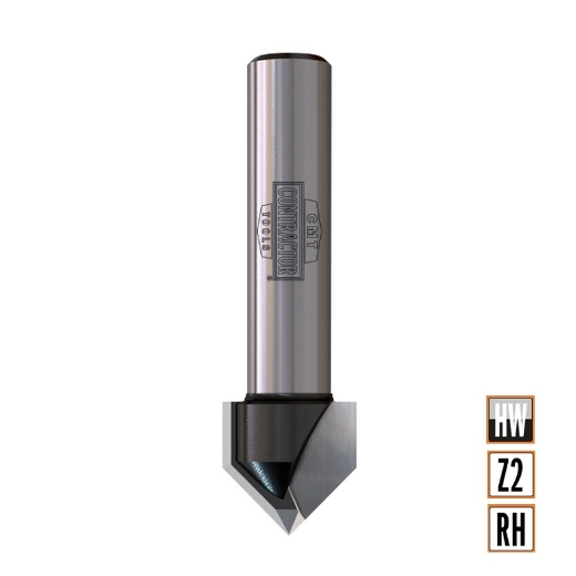 Afbeeldingen van CMT Contractor V-groeffrees 90° D=12.7x12.7mm 90° L=45mm S=8mm Z2 HW - K915-127