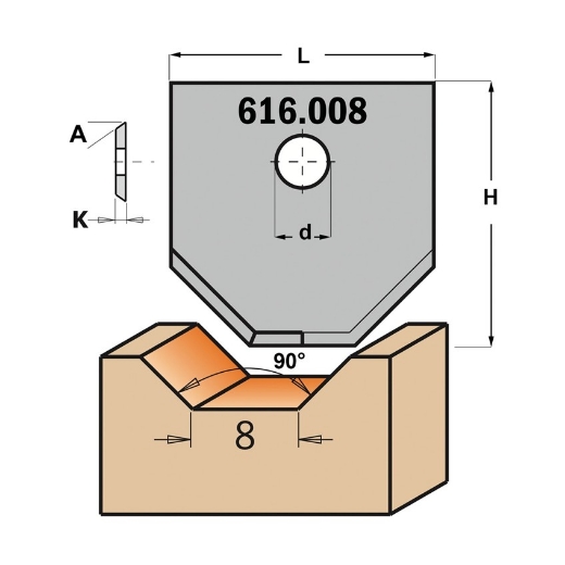Afbeeldingen van CMT Profielmes voor multiprofielfrees type 8 L=20mm K=2mm MDF materiaal KCR08 / S1920 Profiel Z2 - 616008