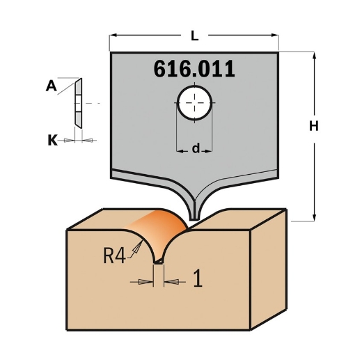 Afbeeldingen van CMT Profielmes voor multiprofielfrees type 11 L=20mm K=2mm MDF materiaal KCR08 / S1920 Profiel Z2 - 616011