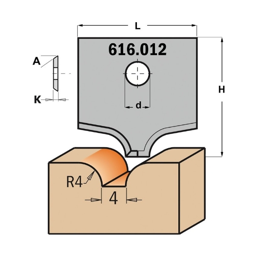 Afbeeldingen van CMT Profielmes voor multiprofielfrees type 12 L=20mm K=2mm MDF materiaal KCR08 / S1920 Profiel Z2 - 616012