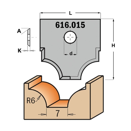 Afbeeldingen van CMT Profielmes voor multiprofielfrees type 15 L=20mm K=2mm MDF materiaal KCR08 / S1920 Profiel Z2 - 616015
