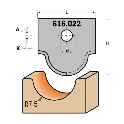 Afbeeldingen van CMT Profielmes voor multiprofielfrees type 22 L=20mm K=2mm MDF materiaal KCR08 / S1920 Profiel Z2 - 616022