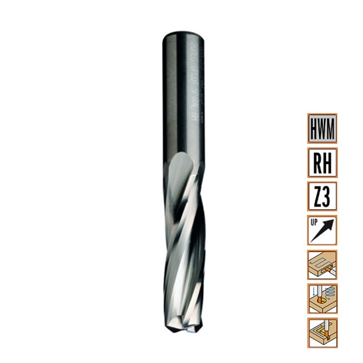 Afbeeldingen van CMT Positieve spiraalfrees voor doorgaande gaten D=14mm I=50mm S=14mm L=110mm Z3 HWM - 191.143.11