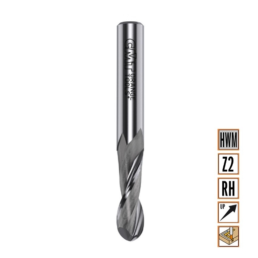 Afbeeldingen van CMT Spiraalfrees met bolle kop D=16mm I=55mm S=16mm L=110mm Z2 HWM - 199.160.11