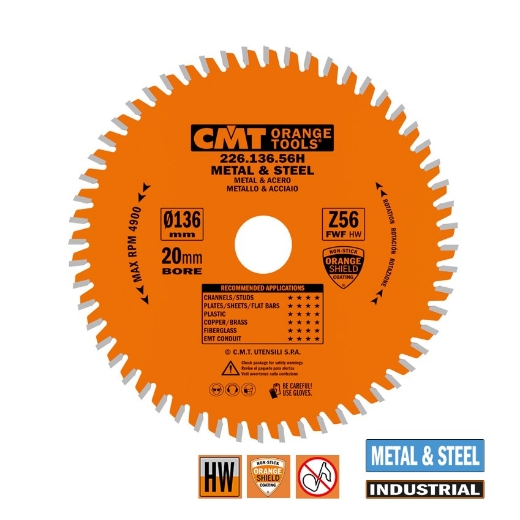 Afbeeldingen van CMT Mega-cirkelzaag voor metaal & sandwich panelen 136.5x20+(10)x1.5mm Z56 HW - 226.136.56H