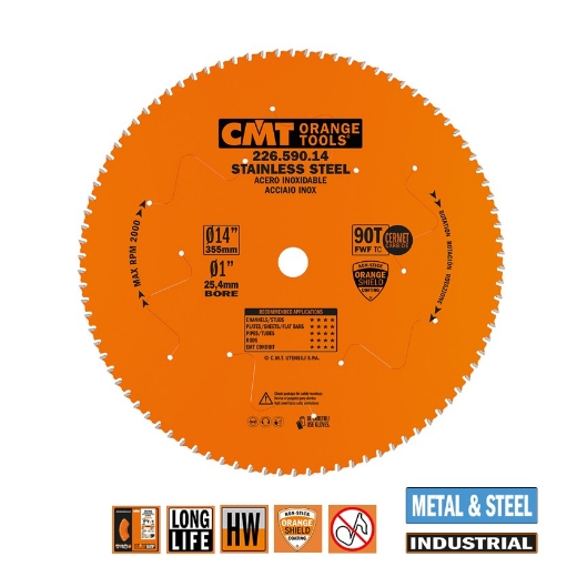 Afbeeldingen van CMT Hard metaal zaagblad voor roestvast staal 355x25.4x2.2mm Z90 HW - 226.590.14