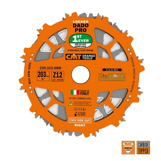 Afbeeldingen van CMT Verstelbare groefzagenset DADO voor multiplex, MDF & Hout 203x30x6.3-20mm Z12 HW - 230.312.08M