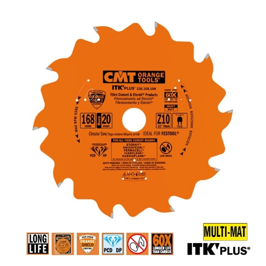Afbeeldingen van CMT Cirkelzaag voor sidings, cementvezel & gipsplaat 168x20x1.8mm Z10 DP - 236.168.10H