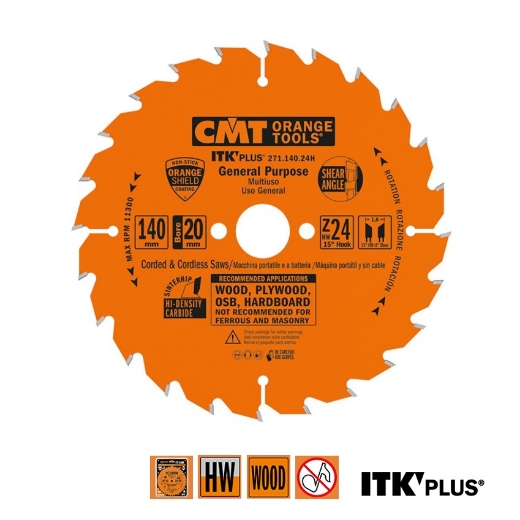 Afbeeldingen van CMT Schulp-en afkortzaag voor massief hout & multiplex 140x20x1.8mm Z24 HW - 271.140.24H