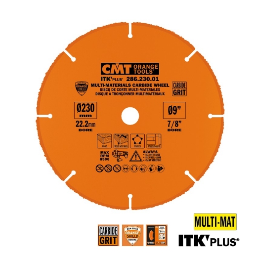 Afbeeldingen van CMT Hardmetalen cirkelzaag voor haakse slijper, voor hout met spijkers, kunststof & gipsplaat 230x22.23x3mm HW - 286.230.01