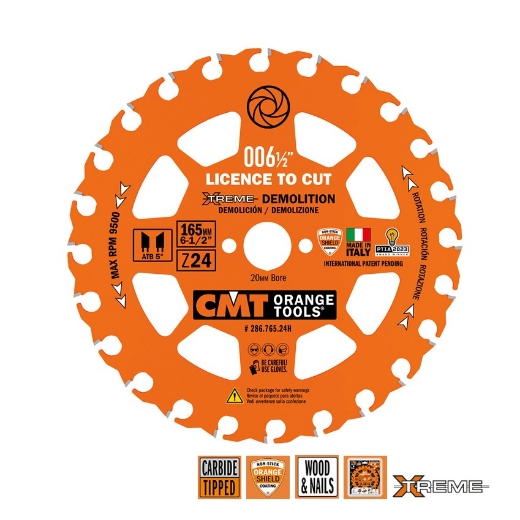 Afbeeldingen van CMT Cirkelzaag voor extreme sloopwerkzaamheden, voor hout met spijkers 165x20x2.3mm Z24 HW - 286.765.24H