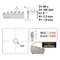 Afbeeldingen van CMT Afkortcirkelzaag voor draagbare machines, voor massief hout 160x20x2.2mm Z48 HW - 285.760.48H