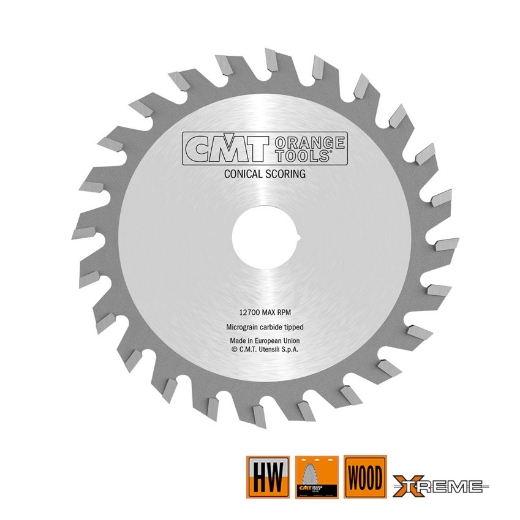 Afbeeldingen van CMT Geluidsarme conische voorritszaag voor MDF & HDF 125x20x3.1-4.3mm Z24 HW - 288.725.24H