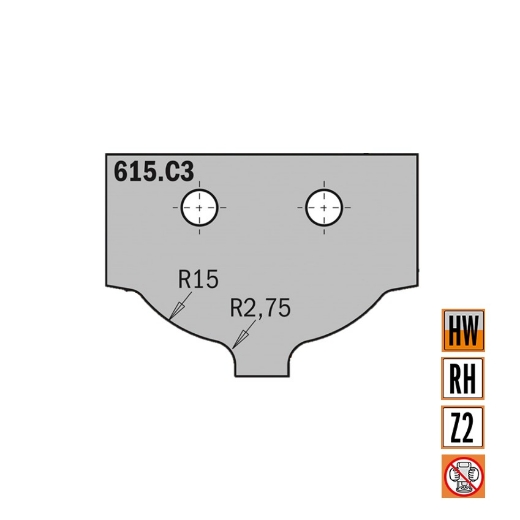Afbeeldingen van CMT Profielmes I=2mm Z1 Profiel C3 HWM K1920, 1 stuk - 615.C3