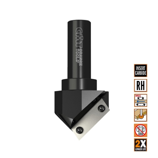 Afbeeldingen van CMT V-groeffrees met WPL messen D=52mm I=25mm S=20mm L=100mm Z1 HWM91° - 663.101.11