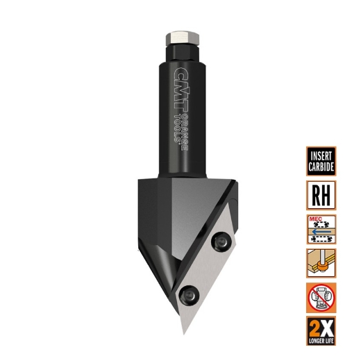 Afbeeldingen van CMT V-groeffrees met WPL messen D=44mm I=38mm S=20mm L=115mm Z1 HWM60° - 663.102.11