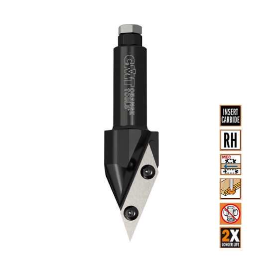 Afbeeldingen van CMT V-groeffrees met WPL messen D=33mm I=40mm S=20mm L=125mm Z1 HWM45° - 663.103.11