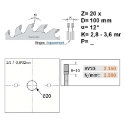 CMT Twee-delige voorritszaag voor MDF & HDF 100x20x2.8-3.6mm Z20 HW - 289.100.20H