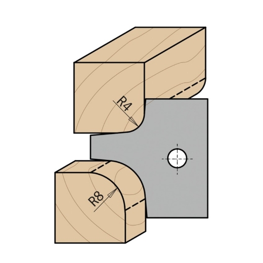Afbeeldingen van CMT Profielmes voor multiradius-afrondfrees type 1.2 25x24.8x2mm R4+8 Z1 HWM, 2 stuks - 695.003.04