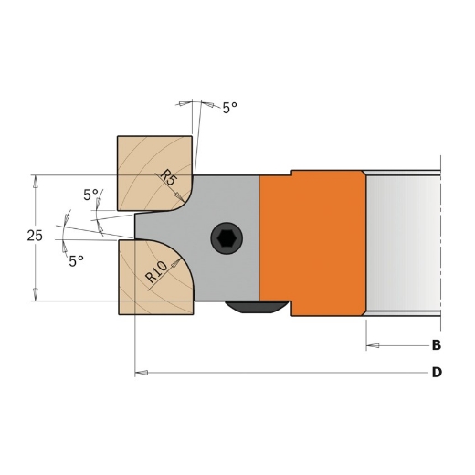 Afbeeldingen van CMT Profielmes voor multiradius-afrondfrees type 1.3 25x24.8x2mm R5+10 Z1 HWM, 2 stuks - 695.003.05