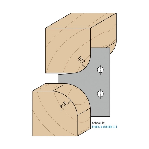 Afbeeldingen van CMT Profielmes voor multiradius-afrondfrees type 2.1 25x24.8x2mm R12+18 Z1 HWM, 2 stuks - 695.004.12