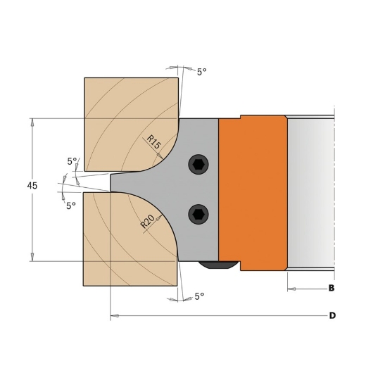 Afbeeldingen van CMT Profielmes voor multiradius-afrondfrees type 2.2 25x24.8x2mm R15+20 Z1 HWM, 2 stuks - 695.004.15
