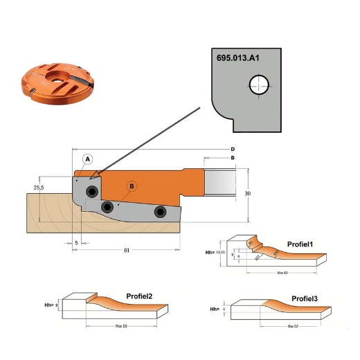 Afbeeldingen van CMT Profielmes voor bossingpaneelfrees art. 694.013 19.8X11.9X1.5mm Z1 HWM, 2 stuks - 695.013.A1