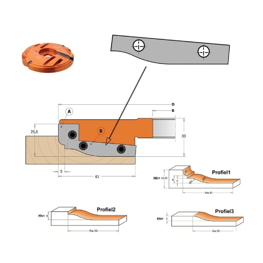 Afbeeldingen van CMT Profielmes voor bossingpaneelfrees art. 694.013 60X11.9X1.5mm Z1 HWM, 2 stuks - 695.013.A2